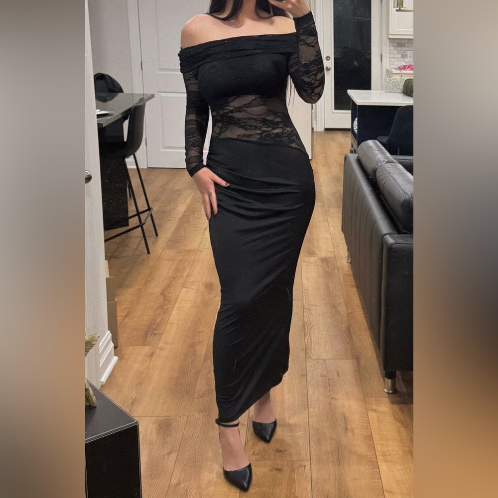 Elegant Black Lace Off-Shoulder Dress